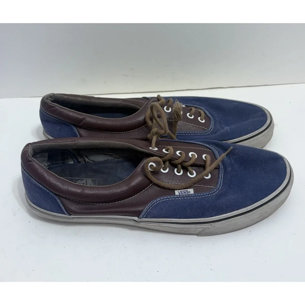 Vans Men's Era Leather Plaid Estate Blue Potting Soil Boat Shoe Size 13